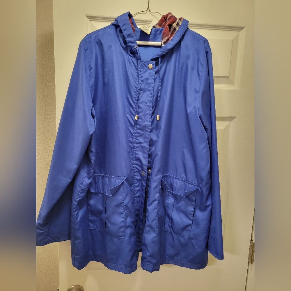 Blue Hooded Plaid Windbreaker Jacket